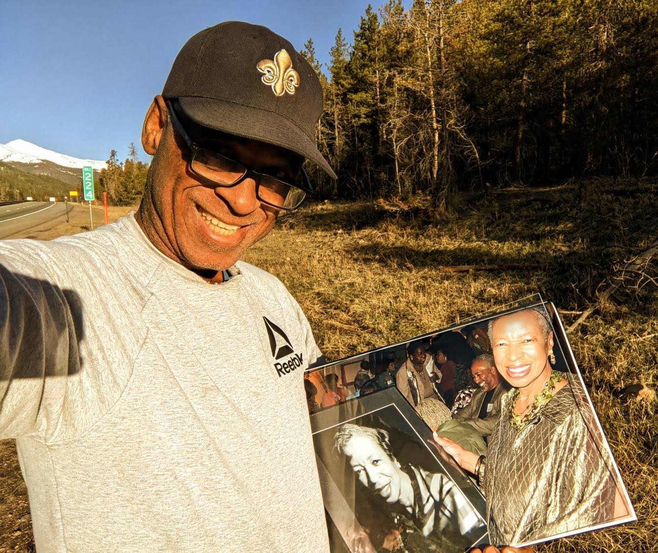 CWH Colorado Rocky Mtn I-70 roadside memorial selfie, May 2nd 2024 Colorado